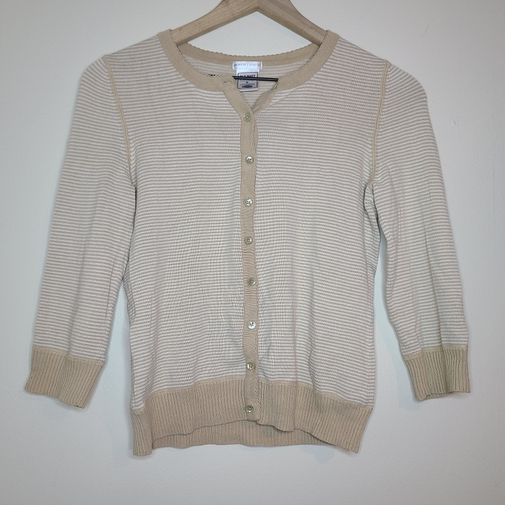 Old Navy cropped Cardigan striped neutral tan and cream, small